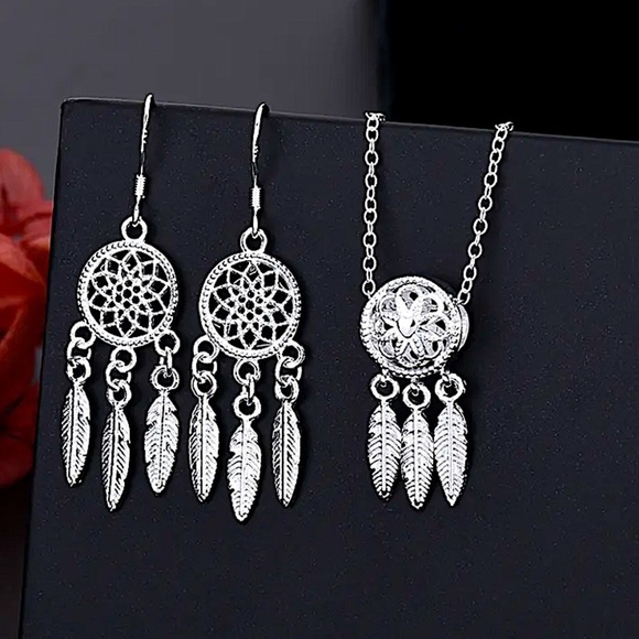 Sterling Silver Dreamcatcher Matching Bangle Bracelet, Earrings Necklace Set - Picture 2 of 9